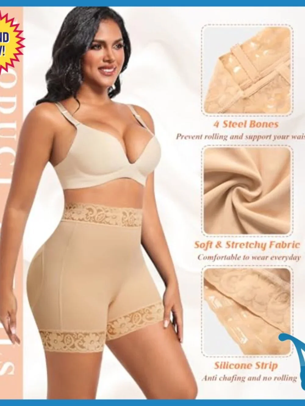 Butt Lifting Shapewear Shorts with Removable Pads Tummy Control 3X-Large